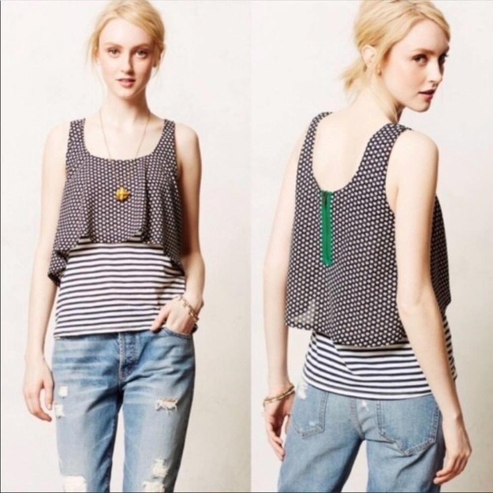 Meadow Rue Black & White Layered Polka Dot Tank with Stripes